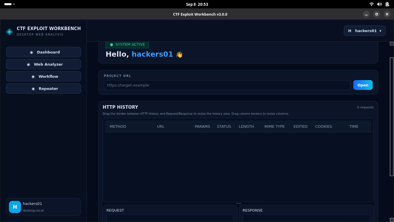 CTF Exploit Workbench desktop interface